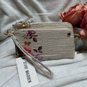 Steve Madden Bone Embossed Logo Designer Wristlet Clutch Floral NWT